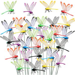 30 Pieces 3D Dragonfly Garden Decor Large Dragon Fly Garden Stakes Dragonflies Garden Ornaments Decorative Dragonflies Patio Decoration Dragonfly Stakes with Sticks 6 Colors