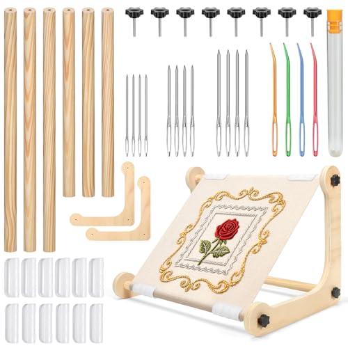 Adjustable Cross Stitch Stand, Wooden Embroidery Hoop Holder, Easy to Carry and Portable, Perfect for Embroidery, Tapestry, and Sewing, Ideal for Home or Studio Use (11.8" and 15.75")