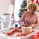 Rubbermaid Wrap N' Craft Plastic Wrapping Paper Organizer Storage Container with Top Ornament Storage Compartment for 20 Standard 30 Inch Rolls, Clear