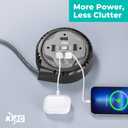 KMC 3-Outlet Surge Twist Cord Reel, 2 USB Ports, Retractable Power Strip Surge Protector, 735J Surge Protection, 5ft Retractable Extension Cord, 3-Prong Low-Profile Flat Plug, UL/ETL Certified, Gray