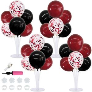 TONIFUL 4 Set Wine Red and Black Balloon Centerpieces for Table,Balloon Stand Kit for Black Red Party Decor 2026 Graduation,Wedding,Chinese New Year,Retirement,Halloween,Birthday Party Decorations