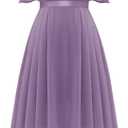 BeryLove Cocktail Formal Party Dress Bridesmaid Wedding Guest A Line Lace Elegant Flowy Prom Dresses (Purple, L)