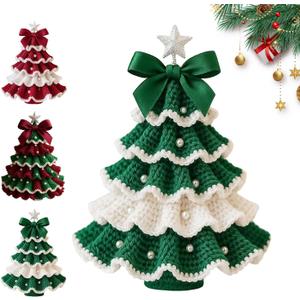 DIY Crochet Christmas Tree Kit, Christmas Tree Crochet Craft Kit Ornaments, Handmade Holiday Craft Set, Beginner-Friendly Crochet Kit with Yarn, Crochet Hook, and Instructions (Green and White)