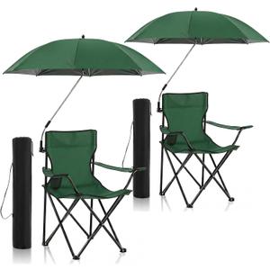 Yuntau Foldable Camping Chair with Umbrella Set of 2 Camp Chairs for Adults Folding Picnic Seat Foldable Lawn Seat for Outdoors Fishing Hiking Travel Picnic Beach Patio(Green,4 Pcs), 31.5 x 19.7 x 21.3 inches