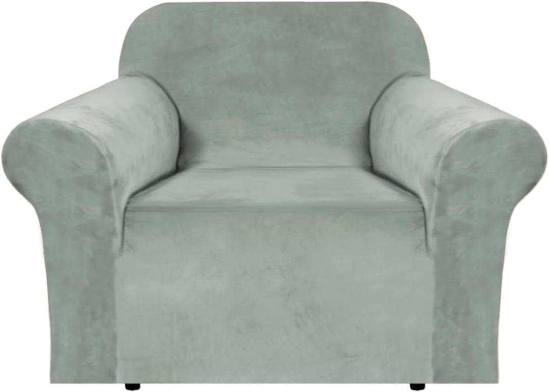 H.VERSAILTEX Stretch Velvet Armchair Cover Couch Covers 1 Cushion Chair Slipcover for Living Room Furniture Cover Crafted from Thick Comfy Rich Velour (Chair 31"-49", Sea Grass)