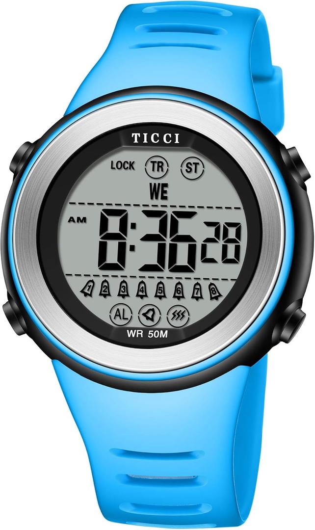 TICCI Men Women Unisex 8 Vibrating Alarms Watch Medication Aids Vibra Pill Alert Reminder Big Digits Waterproof (Blue Band)