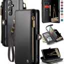 Defencase for Galaxy S25 Plus/S25+ Case Wallet with RFID Blocking Card Holder for Women Men, Elegant Leather Magnetic Snap Flip Strap Zipper Wallet Phone Cases for Samsung Galaxy S25 Plus 6.7", Black