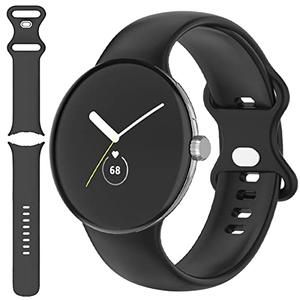 6 Pack Miimall Compatible for Google Pixel Watch 2 Band Silicone, Google Pixel Watch Band, Flexible Quick Fit Strap Breathable Lightweight Replacement Band Strap for Pixel Watch2/1(Black-Large)