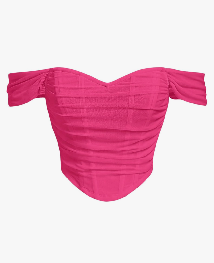 Floerns Women's Off Shoulder Short Sleeve Asymmetrical Hem Ruched Corset Crop Top(Size M) Floerns Women's Off Shoulder Short Sleeve Asymmetrical Hem Ruched Corset Crop Top(Size M)