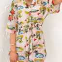 PRETTYGARDEN Womens Rompers for Summer 2025 Beach Vacation Clothes Short Sleeves Floral Jumpsuits Beach Cover Up (XL)