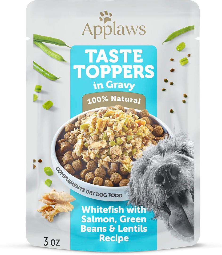 Applaws Taste Toppers, Limited Ingredient Dog Food Topper, Whitefish with Salmon, Green Beans & Lentils in Gravy (6 x 3oz Pouches), Best Before 09/28/2024 Applaws Taste Toppers, Limited Ingredient Dog Food Topper, Whitefish with Salmon, Green Beans & Lentils in Gravy (6 x 3oz Pouches), Best Before 09/28/2024