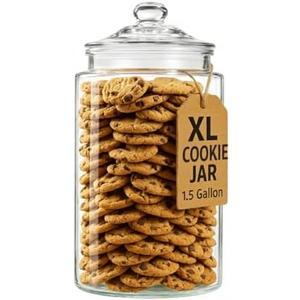 1.5 Gallon Glass Cookie Jar - Tall Food Storage Container with Airtight Lid - Large Kitchen Canister for Sugar, Flour, Dog Treat, Candy, Biscotti & Apothecary - Pack of 1