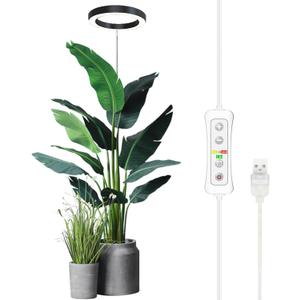 Plant Grow Light,yadoker LED Growing Light Full Spectrum for Indoor Plants,Height Adjustable, Automatic Timer, 5V Low Safe Voltage,Idea for Large Plant Light (1 Pack, Black)