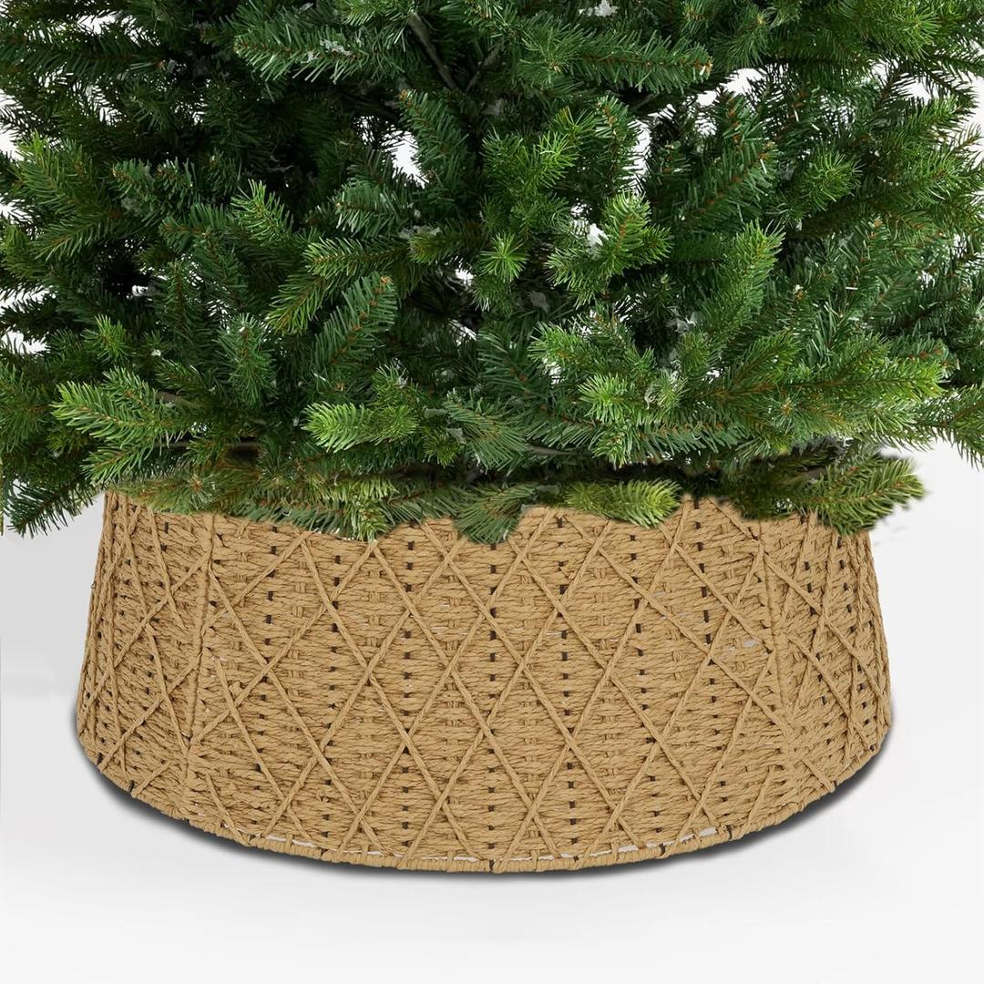 Christmas Tree Collar, 23.5 Hand-Woven Paper Grass Christmas Tree Collar Basket Base Cover