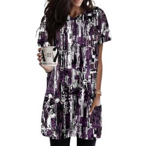 KISSMODA Woman Lightweight Dress with Hood Short Summer Pullovers with Pockets Long Tunics Top for Leggings (Purple, S)