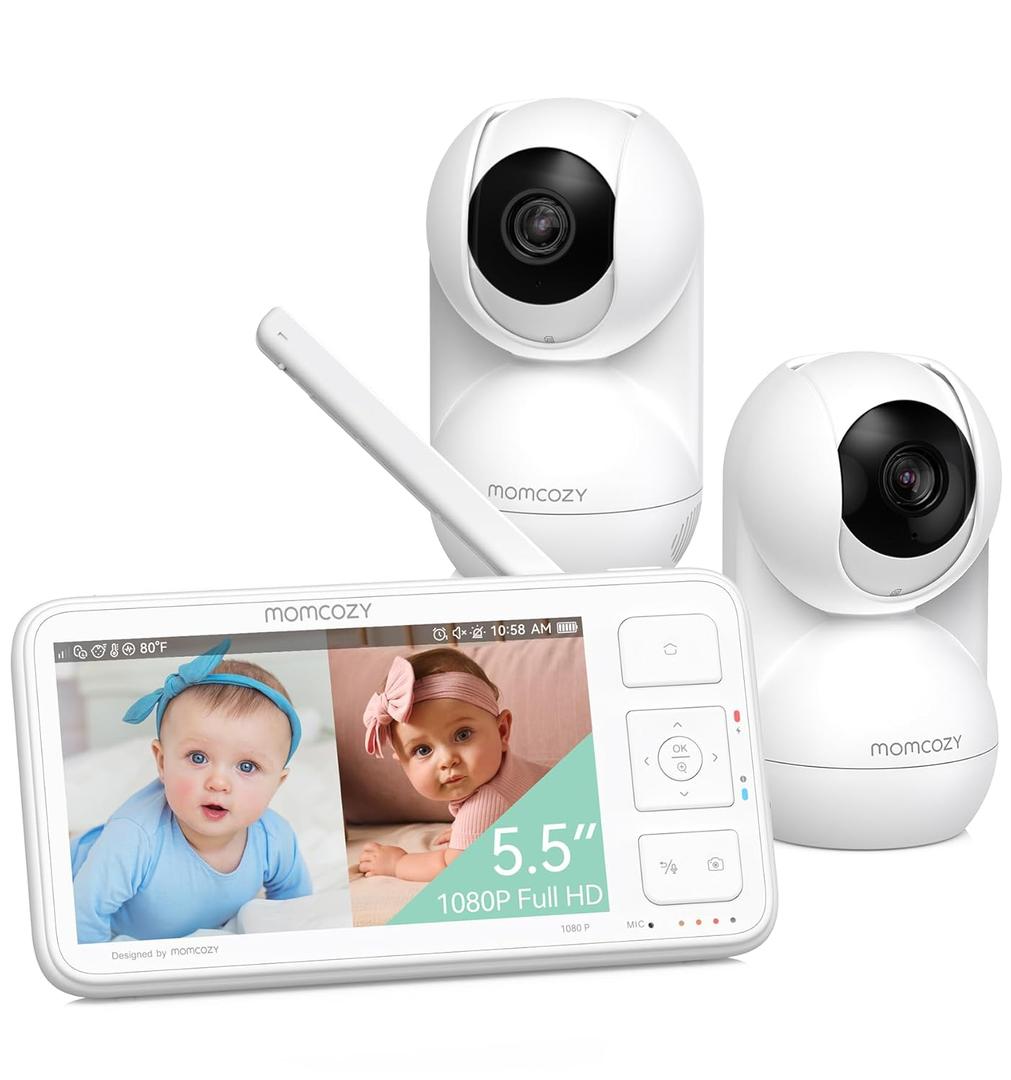 Momcozy Baby Monitor with 2 Cameras 5.5" 1080P Full HD Split Screen Video Baby Monitor with Camera and Audio, No WiFi 5000mAh Battery, ECO, VOX, Clear Night Vision 1640ft Range (SD Card not Included)