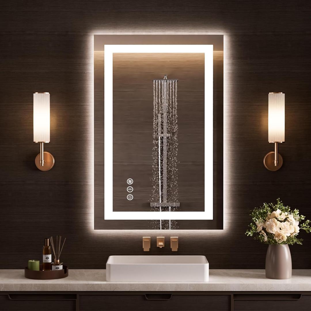 LOAAO 20"x34" LED Bathroom Mirror with Lights, Anti-Fog, Dimmable, Backlit + Front Lit, Lighted Bathroom Vanity Mirror for Wall, Memory Function