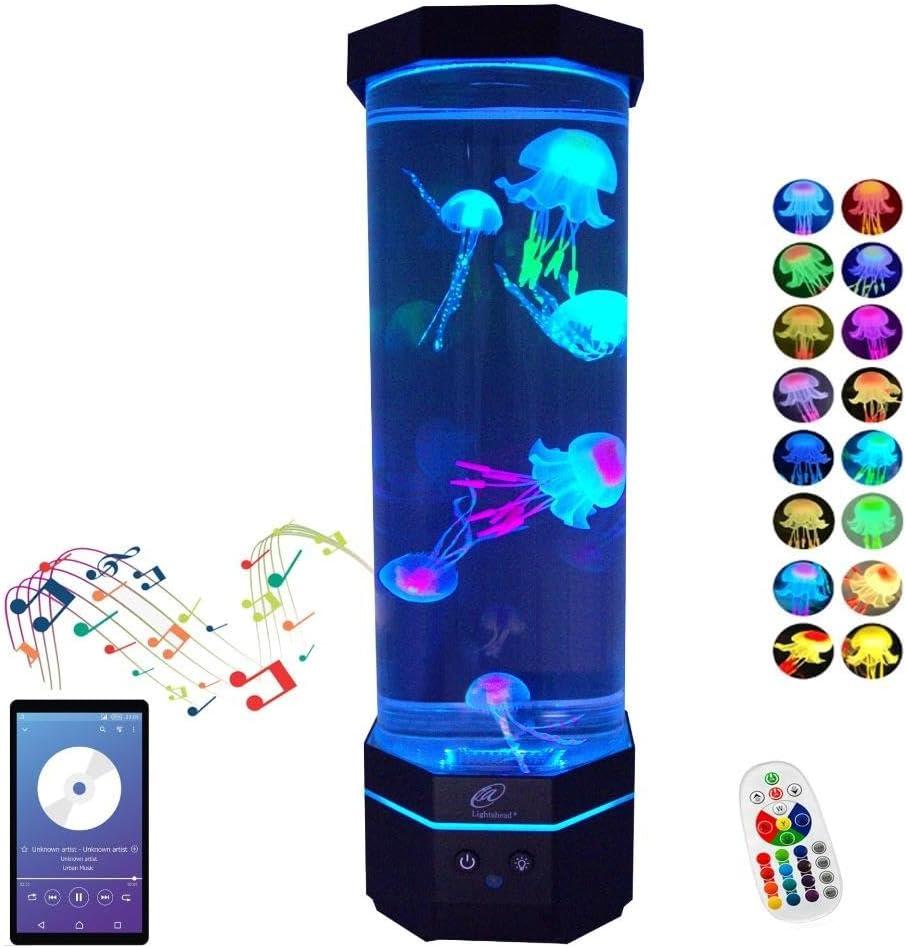 Lightahead LED Sensory Jellyfish Aquarium Lamp with Bluetooth Speaker and Color Changing Light Effects. Majestic and Standing Tall at 16 Inches! Large (16 Inches Tall)
