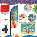 HunnmingRe 6 Pcs Aguas Frescas Sign Set Includes 7ft Aguas Frescas Feather Flag with Pole Kit and 5 Pcs Double Sided Yards Signs with Stake Advertising Feather Banners Sign for Summer Outdoor Business