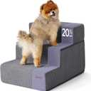 Lesure Dog Stairs for Small Dogs and Cats 16.5" H x 18" W Extra Wide 3-Step Foldable Foam Pet Steps for Couch Sofa and Chairs with Supporting Board and Non-Slip Bottom, Grey, 3-Step(24"D X 18"W x 16.5"H)