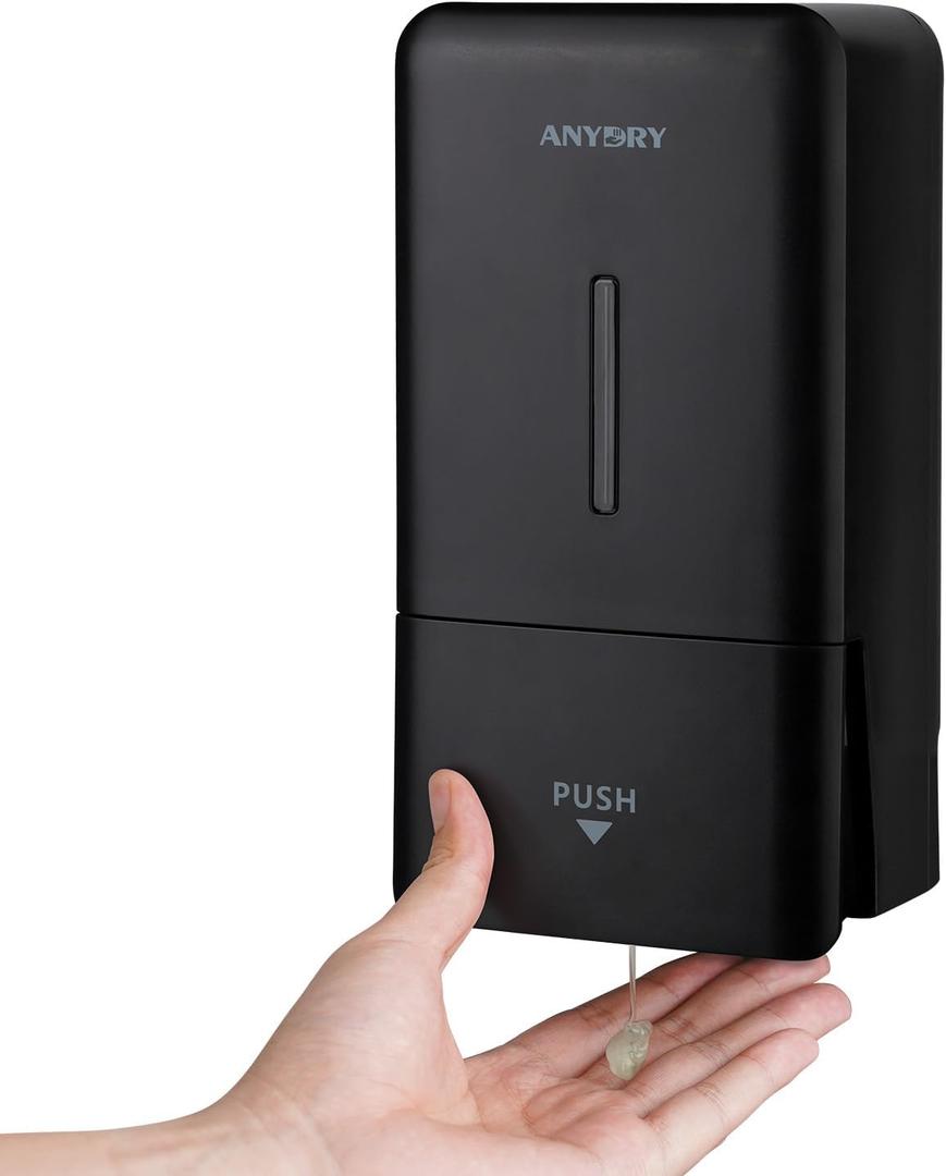 27oz (800 ml) Manual Wall Mounted Soap Dispenser, Ideal for Commercial Bathrooms, Restaurants Hotels, Use with Liquid Hand Soap Shampoo, ABS Black
