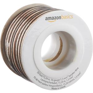 Amazon Basics 16-Gauge Speaker Wire Cable, Polarity Marked, 50 feet, Transparent