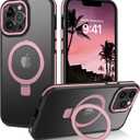 DUEDUE for iPhone 14 Pro Max Case Magnetic with Ring Holder[Compatible with Magsafe], Translucent Matte Back Cover Slim Shockproof Kickstand Phone Case for iPhone 14 Pro Max 6.7", Black/Pink