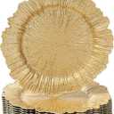 MAONAME Gold Charger Plates Set of 12, Reef Plate Chargers for Dinner Plate, Round Plastic Table Chargers for Thanksgiving, Christmas, 13-inch