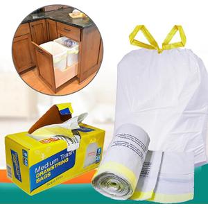 0.8 Mil Ultra Strong 8 Gallon Drawstring Trash Bags, Medium Garbage bags for Bathroom, Bedroom, Office, White