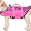 Malier Dog Life Jacket, Ripstop Dog Life Vest with High Buoyancy for Swimming Boating, High Visibility Shark Puupy Lifesaver for Small Medium Large Dogs (Pink #1, X-Large)