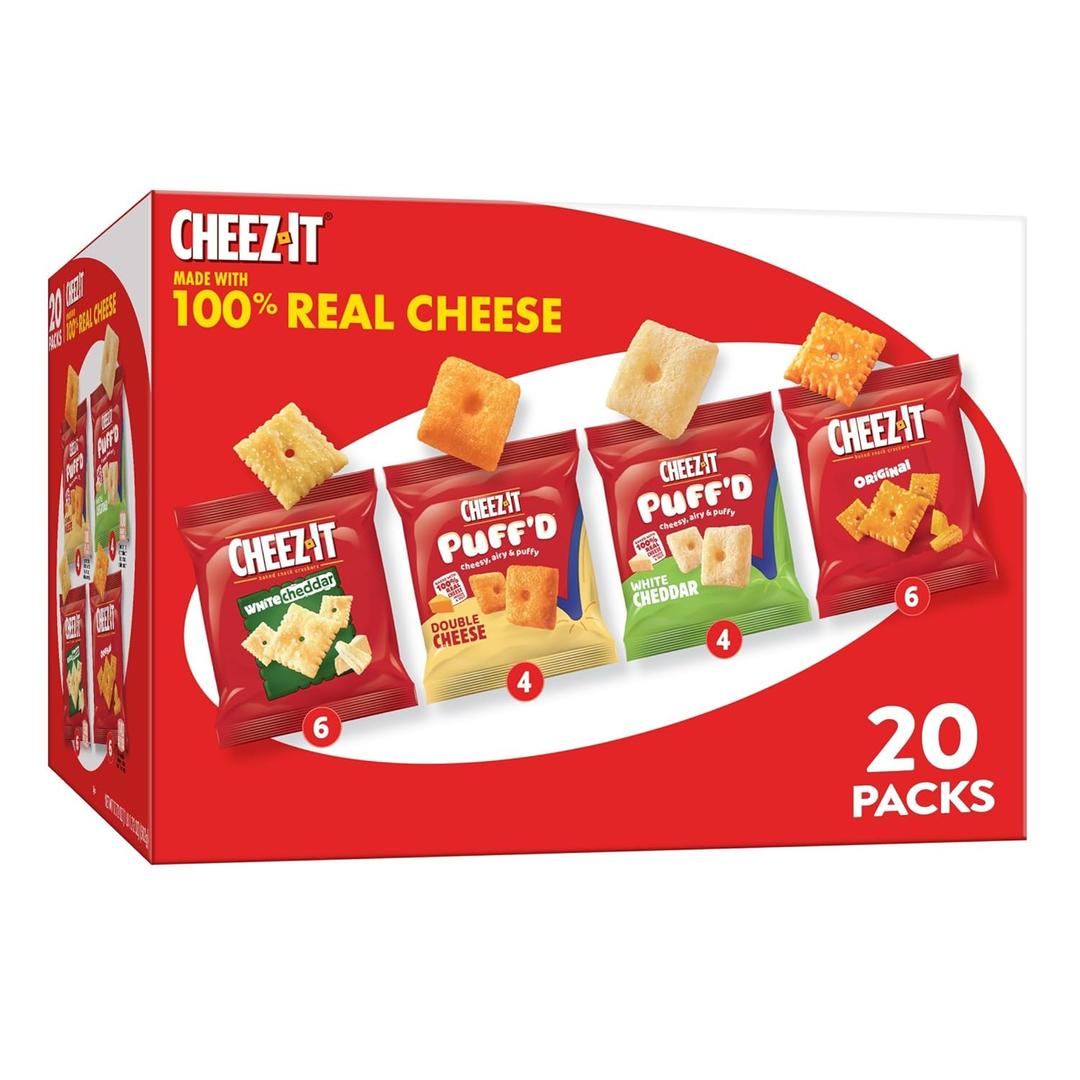Cheez-It Cheese Crackers, Baked Snack Crackers, Office and Kids Snacks, Variety Pack, 17.72oz Box (20 Pouches) (EXP 05/18/26)