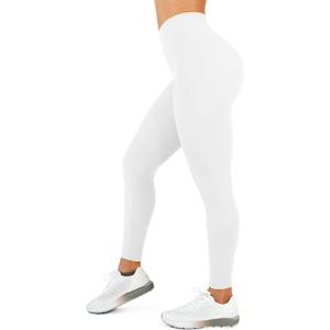 High Waisted Leggings for Women - No Front Seam Tummy Control Yoga Pants for Workout Running No See Through (White, M)