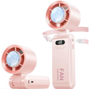 Kimguard Handheld Portable Turbo Fan with Ice Cooler, Speed (1-199) Rechargeable Personal Fan[20000 RPM] Small Pocket Fans for Travel/Outdoor/Home/Office, Pink