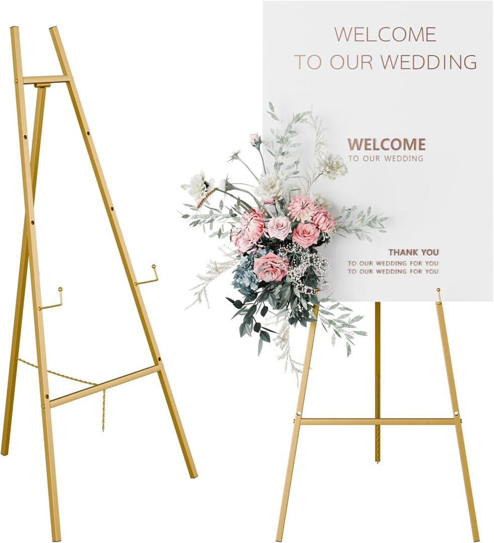 Gold Easel Stand for Sign, Heavy Duty Easel, 4-Tier AdjustableArt Easel for Painting, Wedding Sign1pc