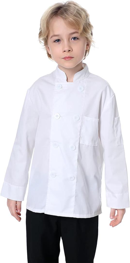TopTie Kid's Chef Coat For Cook Uniform Halloween Costume (10-12, White)