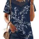 WIHOLL Womens Tops Trendy Short Sleeve T Shirts Spring Summer Tops Business Casual Outfits Work Blouses Office Navy Blue Floral M (Blue, M)