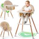 3-in-1 High Chair for Babies and Toddlers - Convertible Wooden Baby Highchair for Eating with Safety Belt, Foldable Baby Feeding Chair with 3-Position Removable Tray, Adjustable Legs, Easy to Clean