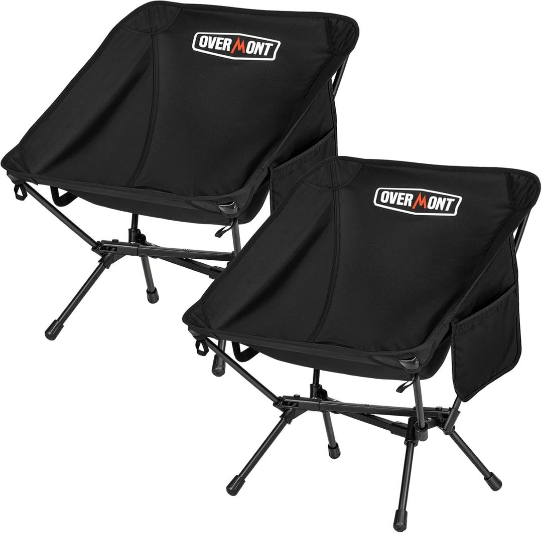Overmont Ultralight Portable Camping Chair- Lightweight Folding Backpacking Chair, Support up to 330Lbs Compact Beach Chair for Adults with Carry Bag for Backpack Hiking Fishing Outdoor Camp 2pcs (Low Back Black)