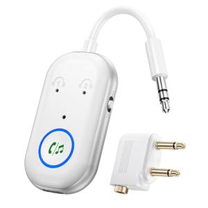 Bluetooth Transmitter Receiver, 3.5MM to Bluetooth 5.3 Transmitter, 2 in 1 Airplane Adapter for Headphone, TV, Airplane, Home Stereo, Speakers, Headphone, Car, Dual Connection (White)