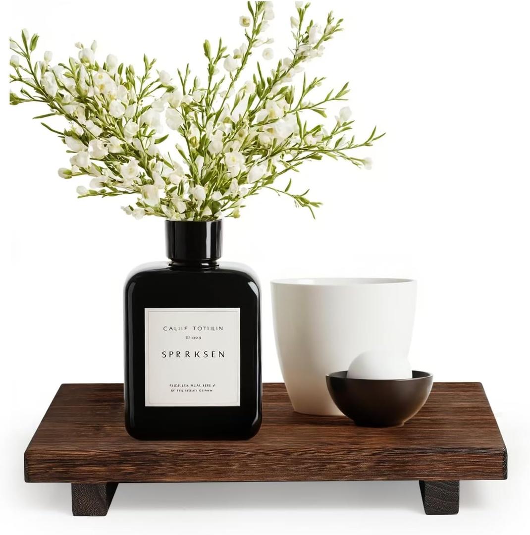 (12 x 7 Inch) Wood Riser Soap Tray, Farmhouse Wood Pedestal Stand for Kitchen Counter Sink, Rustic Wooden Riser Decorative Bathroom Counter Dishes Plant Bottles Candles Display