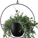 ABETREE Hanging Planter for Indoor Outdoor Plants Metal Mid Century Minimalist Wall Ceiling Plant Hanger, Hanging Flower Pot Basket Holder for Home Office Décor(Black)