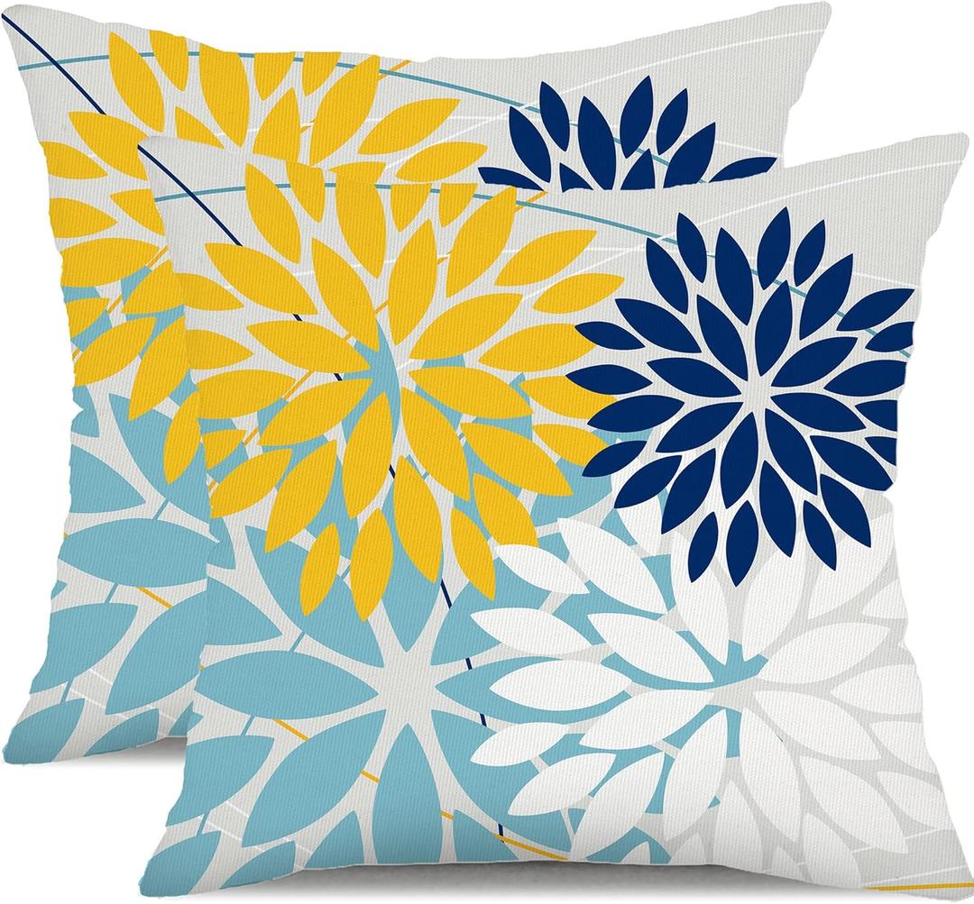 DFXSZ Outdoor Throw Pillow Covers 18x18 Inch Set of 2 Waterproof Spring Summer Geometric Elegant Yellow Blue Outdoor Pillow Covers for Patio Funiture Garden Couch 158W18