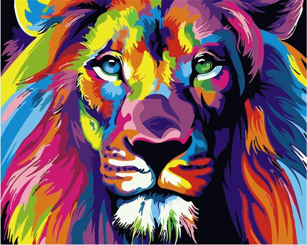 Paint by Number for Adults Kids Beginner, Paint by Numbers Kits on Canvas Painting Kits for Art Crafts Gift, Colorful Lion 16x20inch