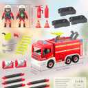 Large Fire Truck Toy with 2 Firefighters & Rescue Tools, Lights & Siren Sounds, Assemble & DIY Fire Rescue Truck Vehicle Toy for Boys Girls Christmas Birthday Gifts Kids Toys for 3 4 5 6 7 8 Years Old