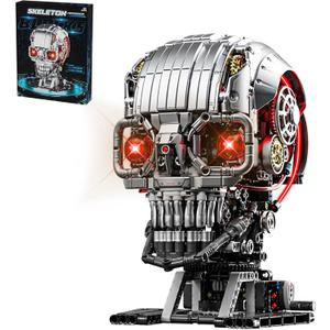 CSNRHG Mechanical Skull Building Block Set 1099+ Pieces 3D Poseable Model with Mandibular Teeth Bite Drive for STEM Toys for Kids & Adults Perfect for Horror Fans & Gothic Room Decor