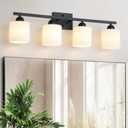 Mecgirn Milk Glass Vanity Lights for Bathroom, 4 Light Matte Black Bathroom Light Fixtures Over Mirror, Ceramic E26 Sockets Wall Mounted