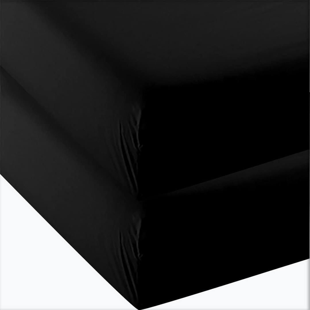 4U'LIFE 2-Pack Fitted Sheets,Prime 1800 Series, Ultra Soft & Comfortable, Double Brushed Microfiber, (Black, 2-Pack Twin)