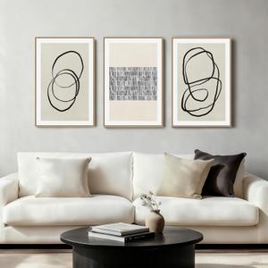 Abstract Boho Wall Art Set - Modern Boho Geometric Framed Canvas Prints, Neutral Mid-Century Graffiti Inspired Decorative Wall Decor for Living Room, Bedroom, Office - 16"x24"x3
