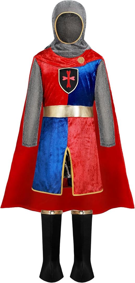 Spooktacular Creations Kids Halloween Costume, Medieval Knight Outfit for Boys, Renaissance Knight Costumes for Halloween Role Play Parties, Red and Blue (Medium(8-10 yrs))