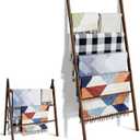 6-Tier Wide Double Blanket Ladder Wood, Rustic Decorative Towel Rack for Big Blanket, Towel, Quilt, Clothes, Freestanding Blanket Holder Towel Ladder Decor Stand for Living Room, Bedroom, Brown